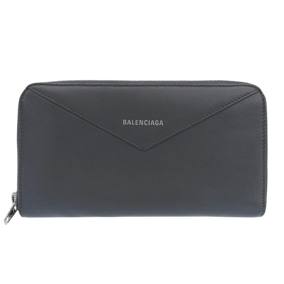 BALENCIAGA Paper Continental 504547 1110 Y 203437 Round Long Wallet Leather Grey